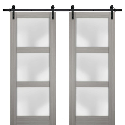 Lucia 2552 Grey Ash Double Barn Door with Frosted Glass | Black Rail