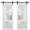Lucia 2552 White Silk Double Barn Door with Frosted Glass | Black Rail