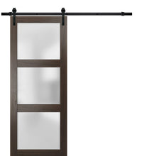 Load image into Gallery viewer, Lucia 2552 Chocolate Ash Barn Door with Frosted Glass and Black Rail