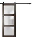 Lucia 2552 Chocolate Ash Barn Door with Frosted Glass and Black Rail