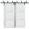 Lucia 2661 White Silk 3 Panel Double Barn Door | Black Bypass Rails