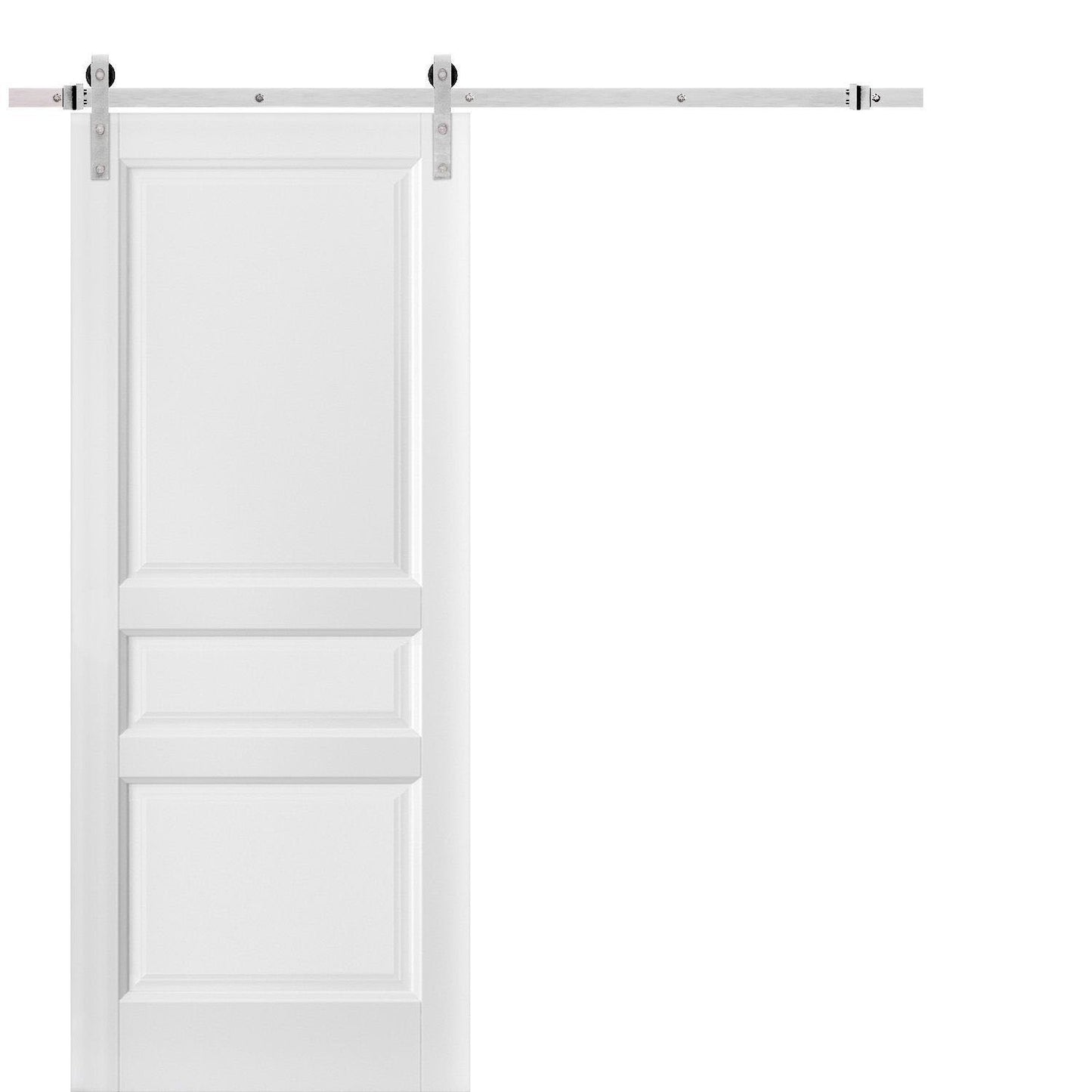 Lucia 31 White Silk 3 Panel Barn Door and Stainless Rail