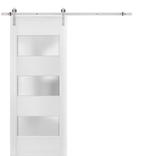 Load image into Gallery viewer, Lucia 4070 White Silk Barn Door with 3 Lites Frosted Glass and Stainless Rail