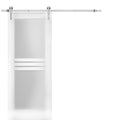Mela 7222 White Silk Barn Door with 4 Lites Frosted Glass and Stainless Rail