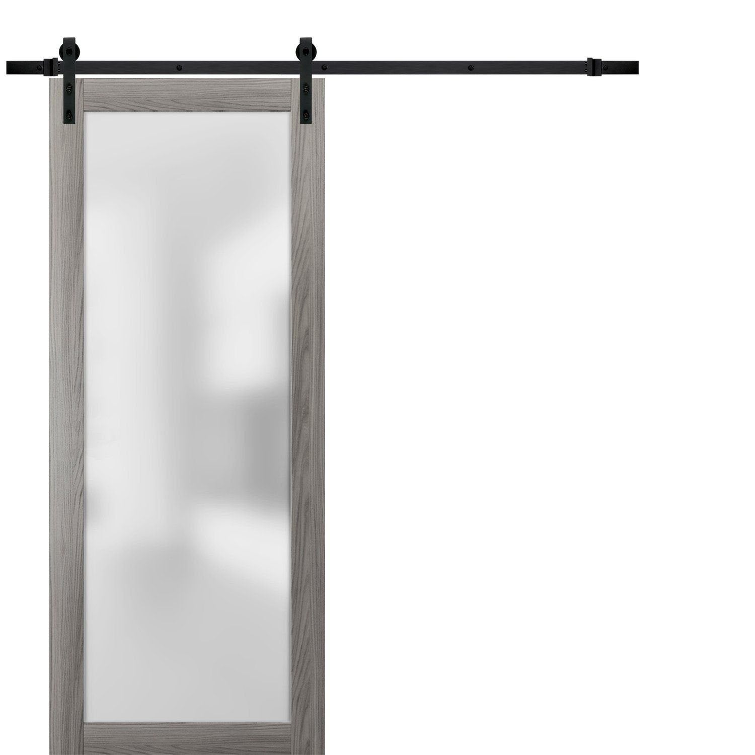 Planum 2102 Ginger Ash Barn Door with Frosted Glass and Black Rail