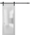 Planum 2102 White Barn Door with Frosted Glass and Black Rail