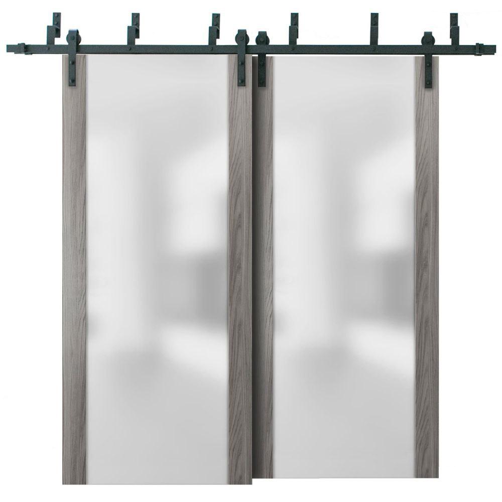 Planum 4114 Ginger AshDouble Barn Door with Frosted Glass | Black Bypass Railss