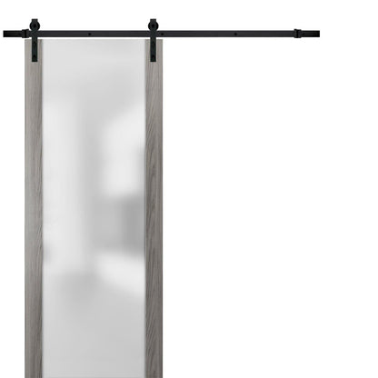 Planum 4114 Ginger Ash Barn Door with Frosted Glass and Black Rail