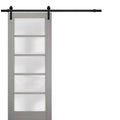 Quadro 4002 Grey Ash Barn Door with Frosted Glass and Black Rail