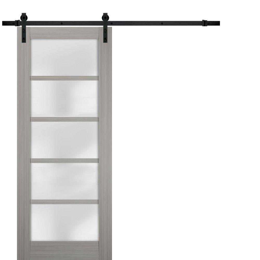 Quadro 4002 Grey Ash Barn Door with Frosted Glass and Black Rail
