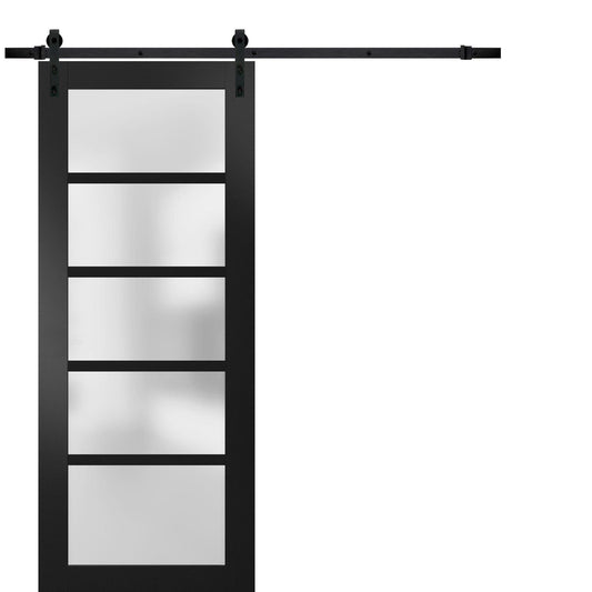 Quadro 4002 Matte Black Barn Door with Frosted Glass and Black Rail