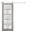Quadro 4002 Grey Ash Barn Door with Frosted Glass and Stainless Rail