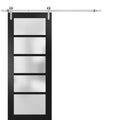Quadro 4002 Matte Black Barn Door with Frosted Glass and Stainless Rail