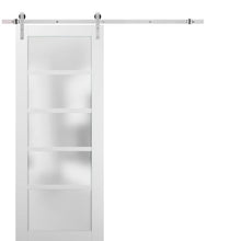 Load image into Gallery viewer, Quadro 4002 White Silk Barn Door with Frosted Glass and Stainless Rail