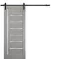 Quadro 4088 Grey Ash Barn Door with Frosted Glass and Black Rail