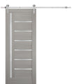 Quadro 4088 Grey Ash Barn Door with Frosted Glass and Stainless Rail