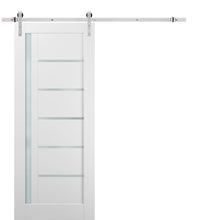 Load image into Gallery viewer, Quadro 4088 White Silk Barn Door with Frosted Glass and Stainless Rail