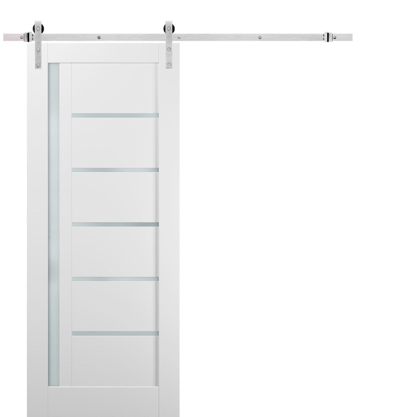 Quadro 4088 White Silk Barn Door with Frosted Glass and Stainless Rail