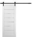Quadro 4117 White Silk Barn Door with Frosted Glass and Black Rail