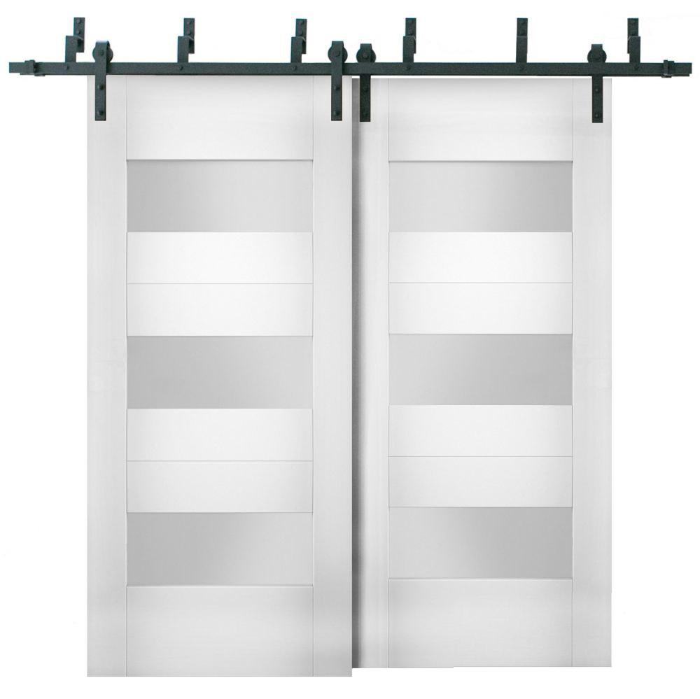 Sete 6003 White Silk Barn Doors with Frosted Glass | Black Bypass Rails