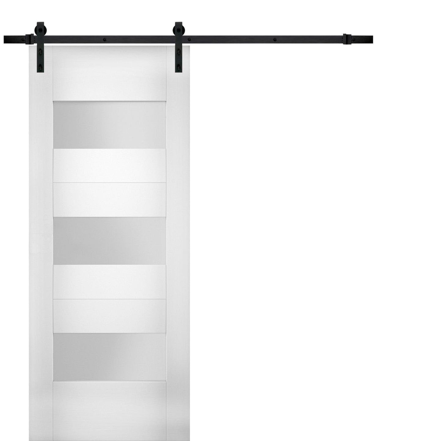 Sete 6003 White Silk Barn Door with Frosted Glass and Black Rail