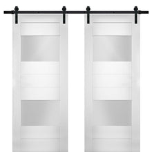 Load image into Gallery viewer, Sete 6222 White Silk Double Barn Door with Frosted Glass 2 Lites | Black Rail