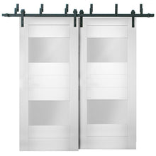 Load image into Gallery viewer, Sete 6222 White Silk Barn Doors with 2 Lites Frosted Glass | Black Bypass Rails