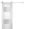 Sete 6222 White Silk Barn Door with 2 Lites Frosted Glass and Stainless Rail