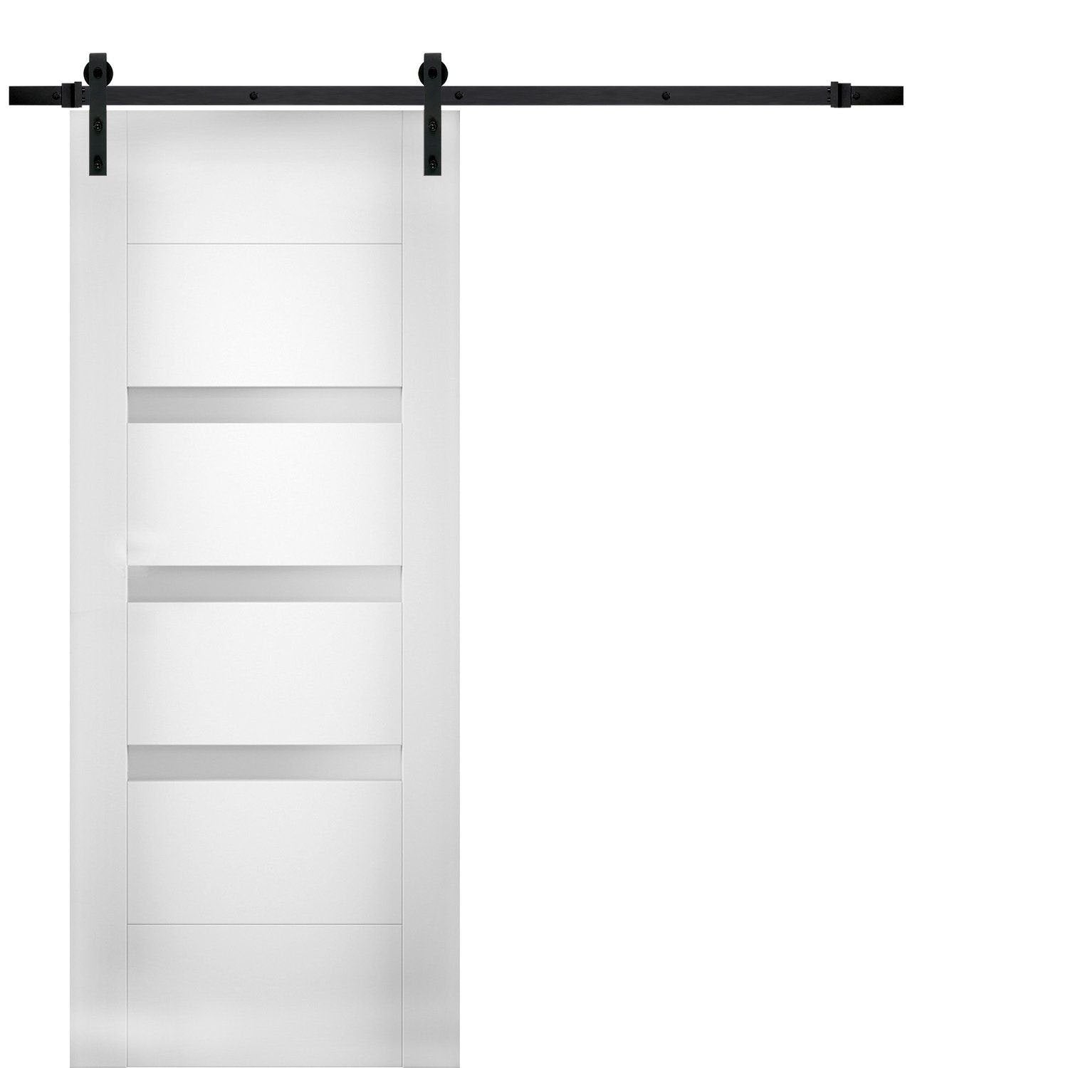 Sete 6900 White Silk Barn Door with Frosted Glass and Black Rail