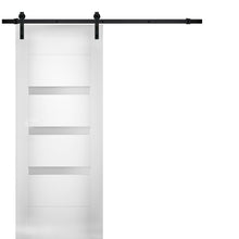 Load image into Gallery viewer, Sete 6900 White Silk Barn Door with Frosted Glass and Black Rail