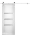 Sete 6900 White Silk Barn Door with Frosted Glass and Stainless Rail