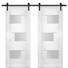Load image into Gallery viewer, Sete 6933 White Silk Double Barn Door with Frosted Glass | Black Rail