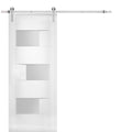 Sete 6933 White Silk Barn Door with Frosted Glass and Stainless Rail