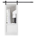 Lucia 1533 White Silk Barn Door with Clear Glass and Black Rail