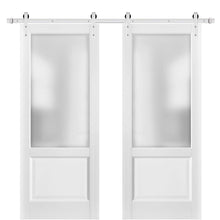 Load image into Gallery viewer, Lucia 22 White Silk Double Barn Door with Frosted Glass | Silver Finish Rail
