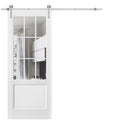 Felicia 3599 Matte White Barn Door with 9 Lites Clear Glass and Silver Finish Rail