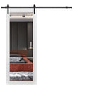 Lucia 1299 Matte White Barn Door with Mirror Glass and Black Rail