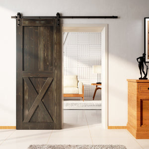 Finished & Unassembled Single Barn Door with Non-Bypass Installation Hardware Kit (Single X Design)