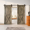 Finished & Unassembled Double Barn Door with Non-Bypass Installation Hardware Kit (Single X Design)