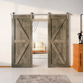 Finished & Unassembled Double Barn Door with Brushed Nickel Non-Bypass Installation Hardware Kit (Arrow Design)