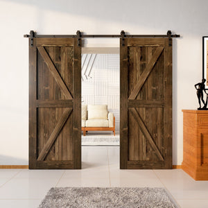 Finished & Unassembled Double Barn Door with Non-Bypass Installation Hardware Kit (Arrow Design)