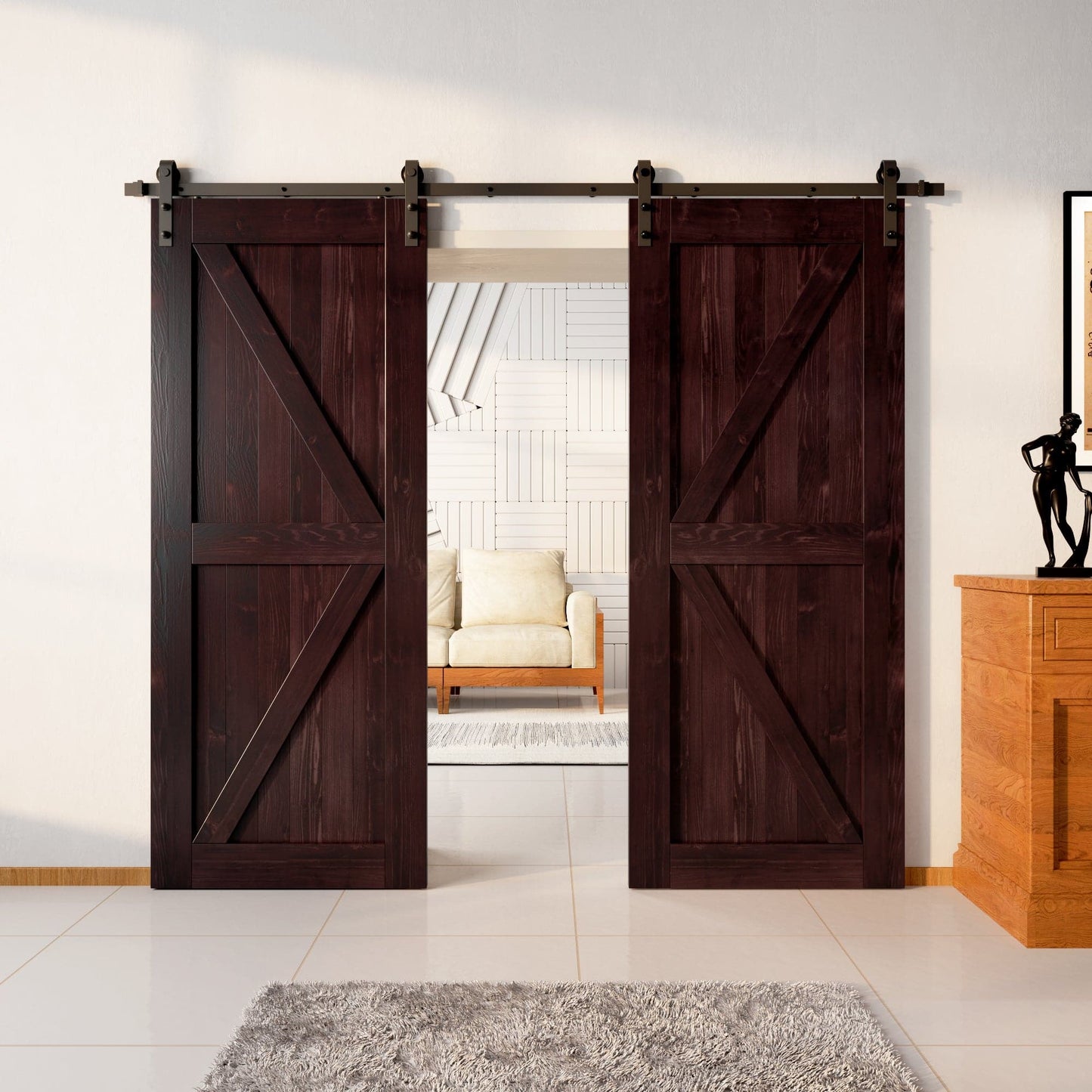 Finished & Unassembled Double Barn Door with Non-Bypass Installation Hardware Kit (Arrow Design)