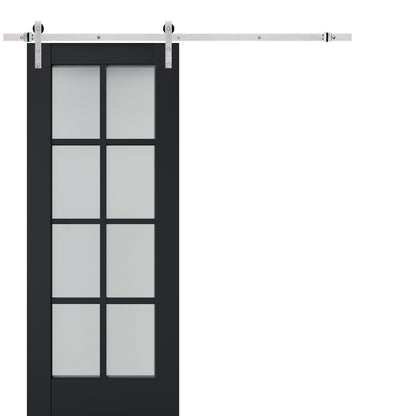 Veregio 7412 Antracite Barn Door with Frosted Glass and Silver Finish Rail