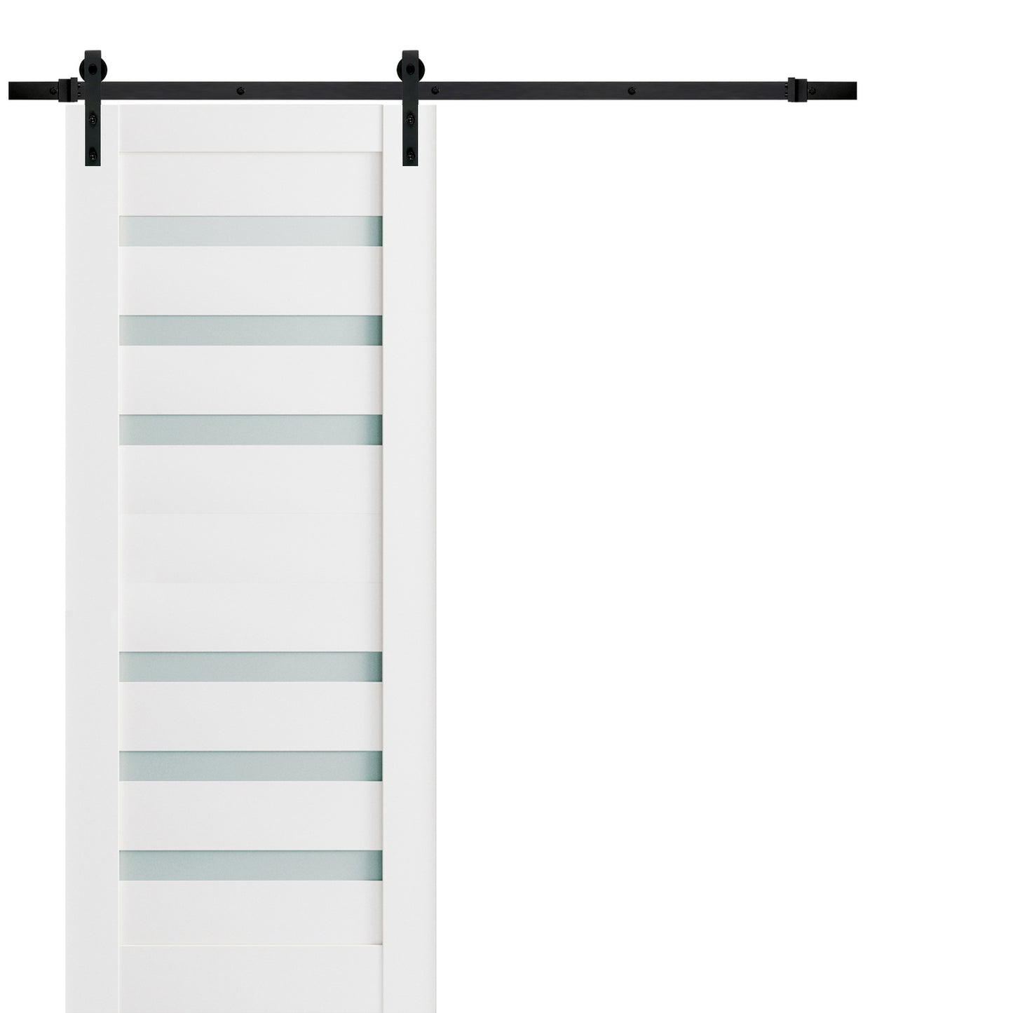 Quadro 4266 White Silk Barn Door with Frosted Glass and Black Rail