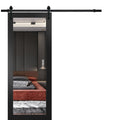 Lucia 1299 Matte Black Barn Door with Mirror Glass and Black Rail