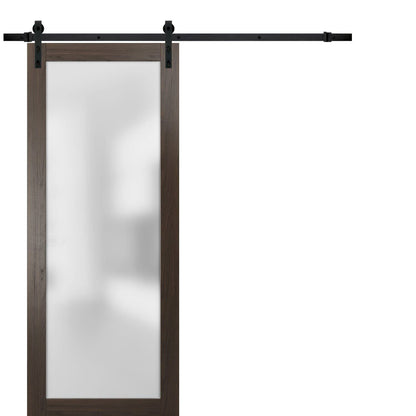 Planum 2102 Chocolate Ash Barn Door with Frosted Glass and Black Rail