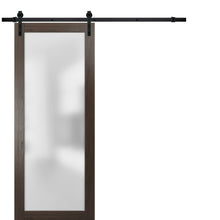 Load image into Gallery viewer, Planum 2102 Chocolate Ash Barn Door with Frosted Glass and Black Rail