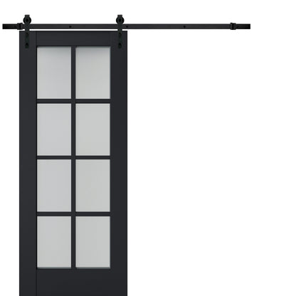 Veregio 7412 Antracite Barn Door with Frosted Glass and Black Rail