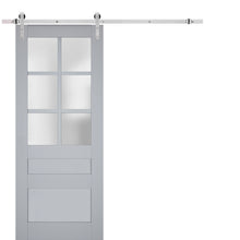Load image into Gallery viewer, Veregio 7339 Matte Grey Barn Door with Frosted Glass and Silver Finish Rail