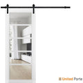 Quadro 4522 Matte White Barn Door with Clear Glass and Black Rail